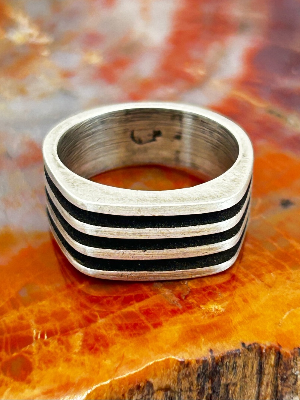 Handcrafted Geometric Sterling Silver Ring, Made in Mexico - Size 7.5